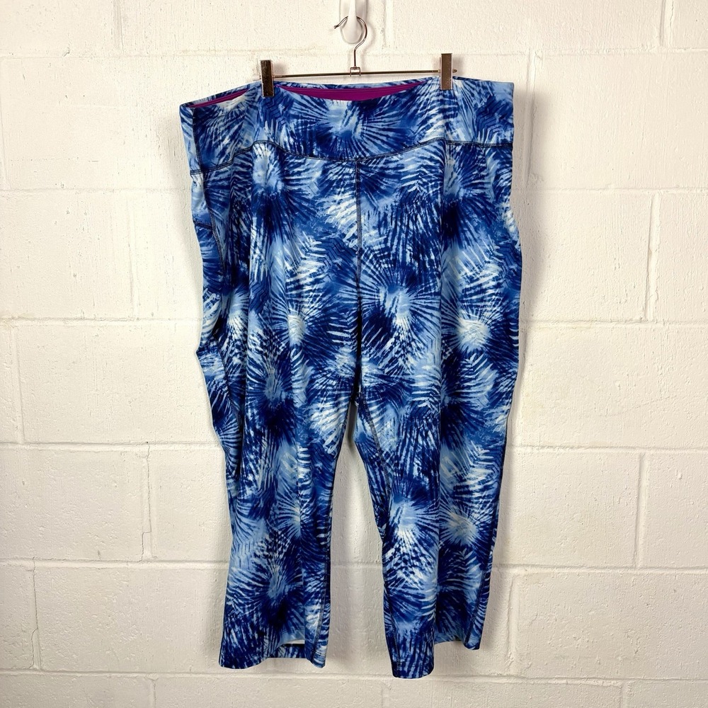 Lands End Blue Leggings Plus Size 3X Cropped Colorful Artsy Casual Workout Yoga